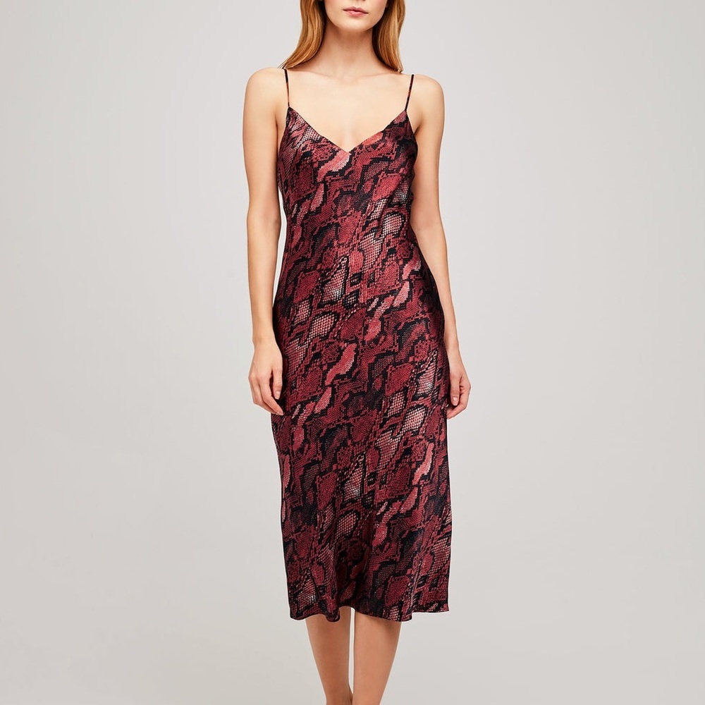 L’agence Slip Dress Jodie Silk V-Neck Midi Python Snakeskin Print Sz 4 S